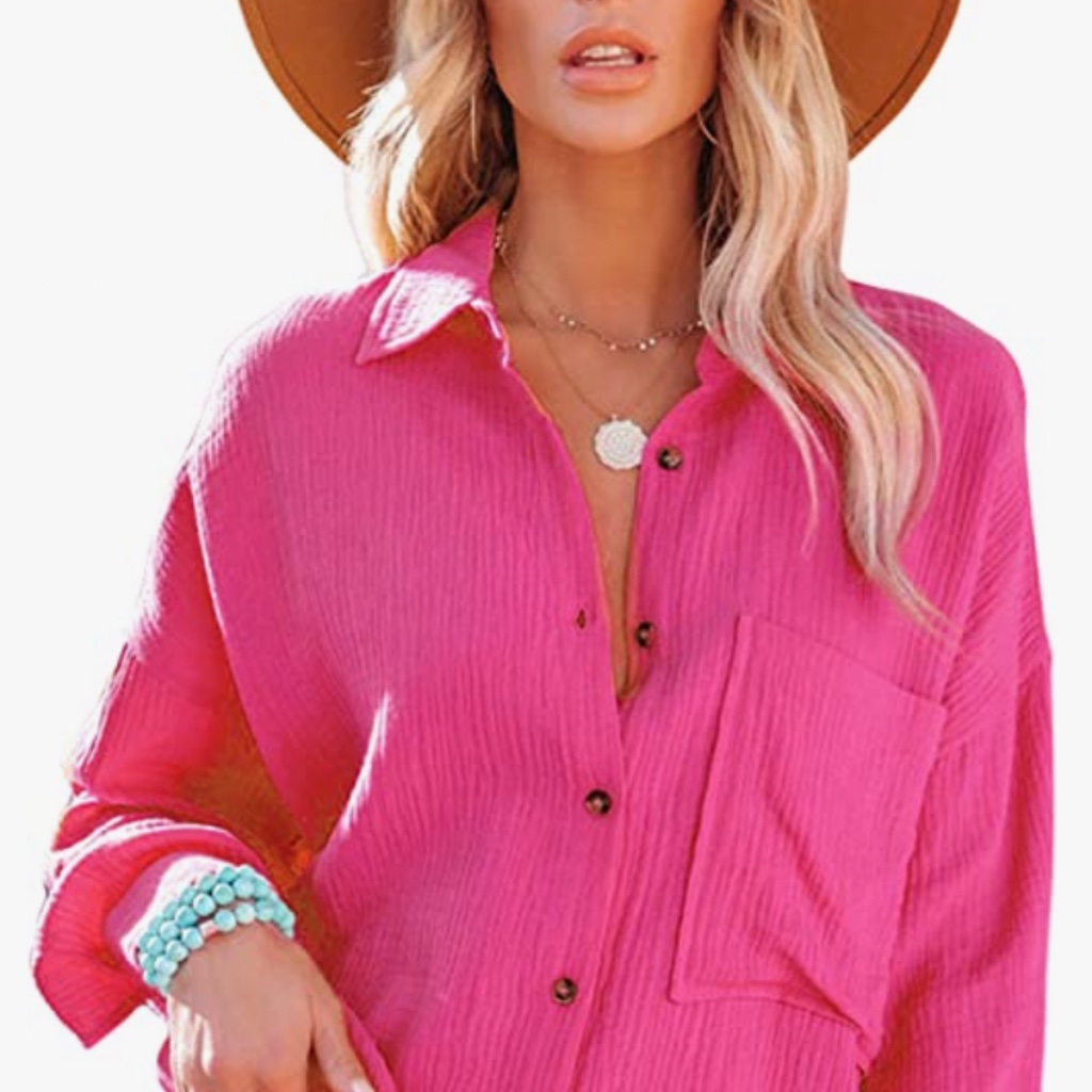 Women's Casual Button Down Shirt Long Sleeve Blouses Cotton Loose Fit Tops.